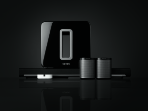 Système 5.1, Sonos composé d'une Playbar, d'un caisson Sub et de 2 Play 1