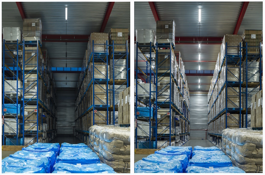 Photo de centres logistiques et entrepôts d'Eutraco, en Belgique. Éclairage Sylvania