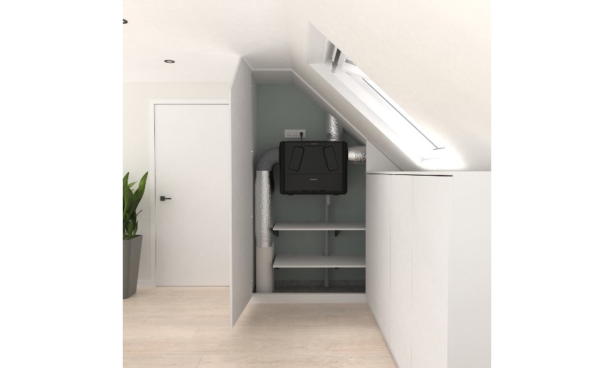 Flux+ Wall Compact : performances élevées dans un format ultra-compact. Un concentré de puissance compact pour une ventilation double flux commandée à la demande